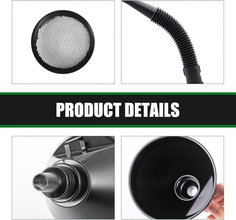 Funnels for Automotive Use, 5.12" Large Flexible Fuel Funnel with Hose for Gas Transfer, Gasoline Funnels with Filter, Universal for Cars Boat Canning and Bottle (Black,Pack of 2) in Saudi Arabia