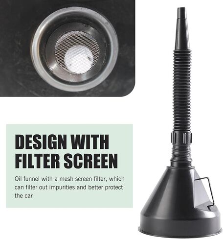 Funnels for Automotive Use, 5.12" Large Flexible Fuel Funnel with Hose for Gas Transfer, Gasoline Funnels with Filter, Universal for Cars Boat Canning and Bottle (Black,Pack of 2) in Saudi Arabia