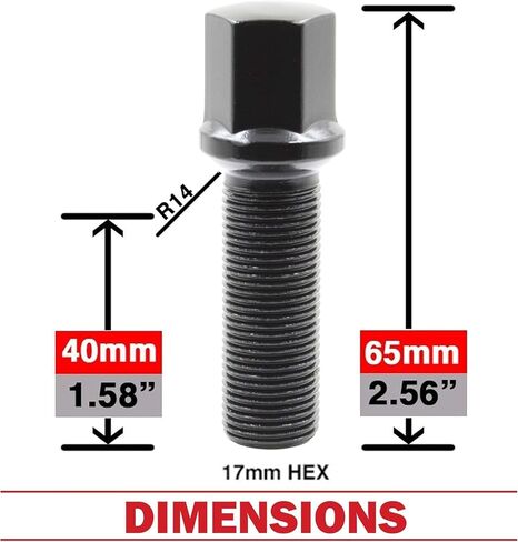 Wheel Accessories Parts Set of 20 Black M15x1.25 Lug Bolts Ball Seat with 17mm Hex, 40mm Thread Length Wheel Lug Bolt for Factory & Aftermarket Wheels- Fits 2019-2021 Mercedes GLE350, GLE450, GLE580 in Saudi Arabia
