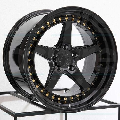 Aodhan DS-05 Custom Wheel - 18x9.5, 22 Offset, 5x114.3 Bolt Pattern, 73.1mm Hub - Gloss Black with Gold Rivets Rim in Saudi Arabia