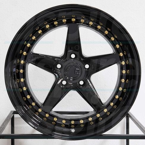 Aodhan DS-05 Custom Wheel - 18x9.5, 22 Offset, 5x114.3 Bolt Pattern, 73.1mm Hub - Gloss Black with Gold Rivets Rim in Saudi Arabia