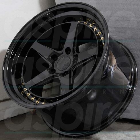 Aodhan DS-05 Custom Wheel - 18x9.5, 22 Offset, 5x114.3 Bolt Pattern, 73.1mm Hub - Gloss Black with Gold Rivets Rim in Saudi Arabia