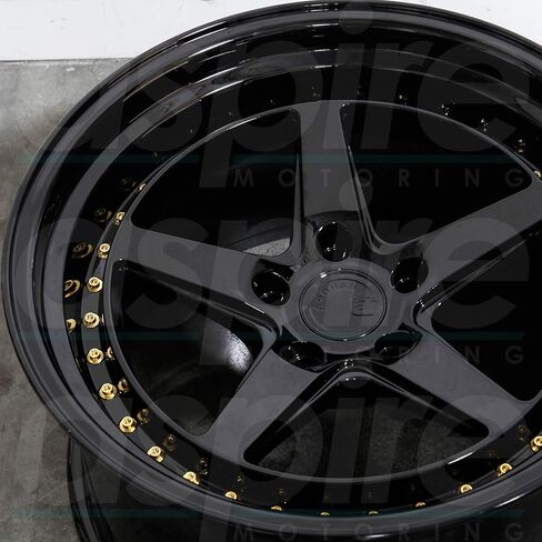 Aodhan DS-05 Custom Wheel - 18x9.5, 22 Offset, 5x114.3 Bolt Pattern, 73.1mm Hub - Gloss Black with Gold Rivets Rim in Saudi Arabia