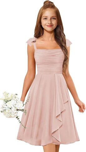 Short Junior Bridesmaid Dresses for Teen Girls Formal Dress Chiffon Spaghetti Straps Ruffles Flower Girl Dress A-Line in Saudi Arabia