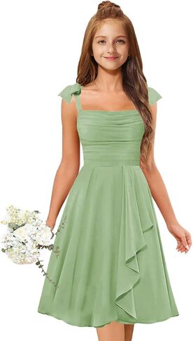 Short Junior Bridesmaid Dresses for Teen Girls Formal Dress Chiffon Spaghetti Straps Ruffles Flower Girl Dress A-Line in Saudi Arabia