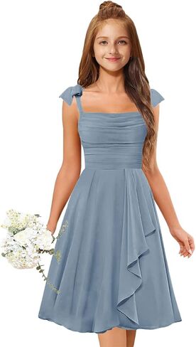 Short Junior Bridesmaid Dresses for Teen Girls Formal Dress Chiffon Spaghetti Straps Ruffles Flower Girl Dress A-Line in Saudi Arabia