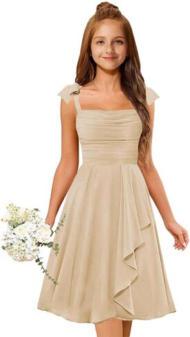 Short Junior Bridesmaid Dresses for Teen Girls Formal Dress Chiffon Spaghetti Straps Ruffles Flower Girl Dress A-Line in Saudi Arabia