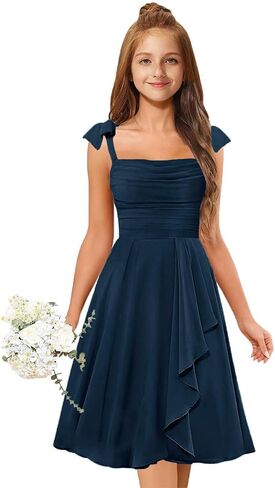 Short Junior Bridesmaid Dresses for Teen Girls Formal Dress Chiffon Spaghetti Straps Ruffles Flower Girl Dress A-Line in Saudi Arabia