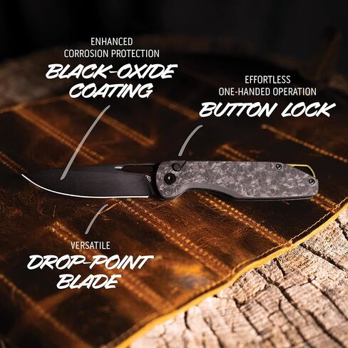 OUTDOOR EDGE - SENTINEL - 3.15" Black Oxide Coated Drop Point Steel Blade, Smooth Opening Ambidextrous Cross Bar Lock For Men or Women, Non-Slip Black G10 Scales Handle, Perfect for Hunting, Fishing, Camping & Survival. in Saudi Arabia