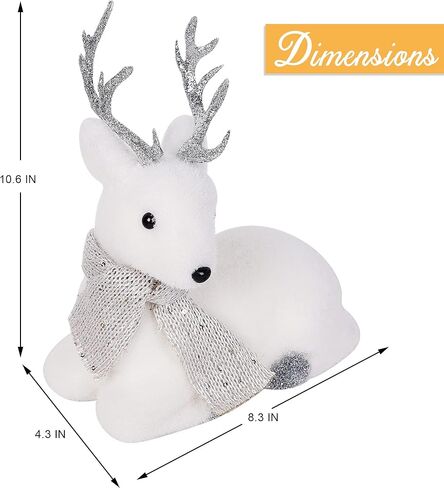 Lulu Home Christmas Tabletop Ornaments, Set of 2 Flocking White Lying Reindeer Figurines with Glittered Antler and Feet, Xmas Holiday Winter Mantle Shelf Centerpieces Decoration, Golden & Silver in Kuwait