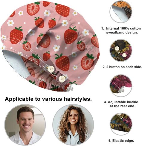 Scrub Caps with 4 Buttons Adjustable Nursing Working Caps With Sweatband Resilient Surgical Hat Hair Cover for Work in Saudi Arabia