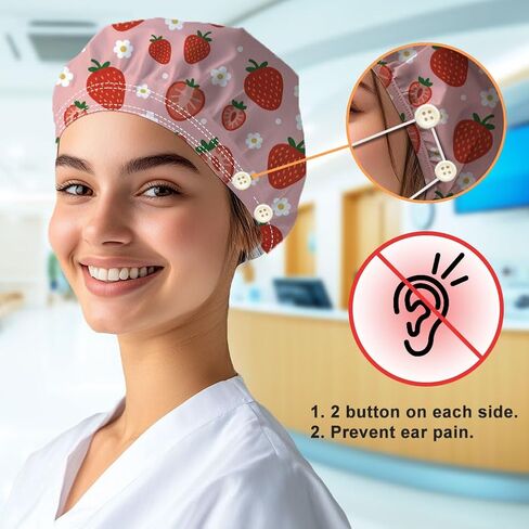 Scrub Caps with 4 Buttons Adjustable Nursing Working Caps With Sweatband Resilient Surgical Hat Hair Cover for Work in Saudi Arabia