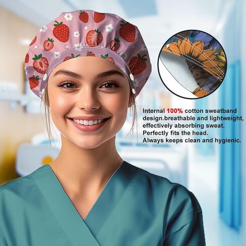 Scrub Caps with 4 Buttons Adjustable Nursing Working Caps With Sweatband Resilient Surgical Hat Hair Cover for Work in Saudi Arabia