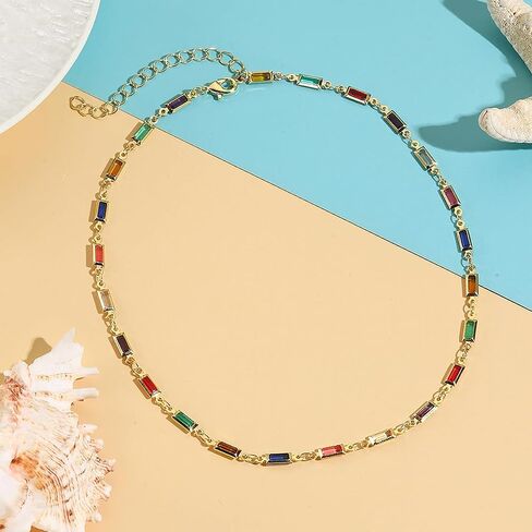 1PCS Multicolor Beaded Necklace, Vibrant Rainbow Beads Jewelry for Women, Dainty Layering Chain, Bohemian Style Statement Piece, Lightweight Fashion Necklace (Multicolor) in Saudi Arabia
