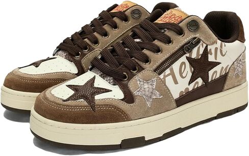 Aelfric Eden Sneakers Color Blocking Patchwork Skate Shoes Platform Leather Lace-up Sneakers Casual Comfy Walking Shoes in Saudi Arabia