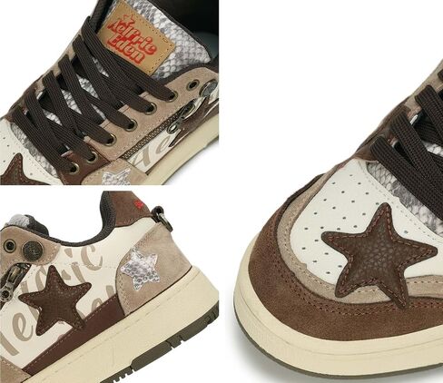 Aelfric Eden Sneakers Color Blocking Patchwork Skate Shoes Platform Leather Lace-up Sneakers Casual Comfy Walking Shoes in Saudi Arabia
