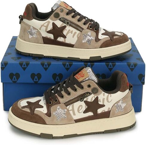 Aelfric Eden Sneakers Color Blocking Patchwork Skate Shoes Platform Leather Lace-up Sneakers Casual Comfy Walking Shoes in Saudi Arabia