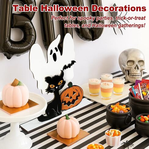 Halloween Table Decor, Wooden Black Cat Ghost Pumpkin Decorations Indoor Cute Halloween Gifts, Halloween Room Decor for Tables Mantel Bedroom Office in Saudi Arabia