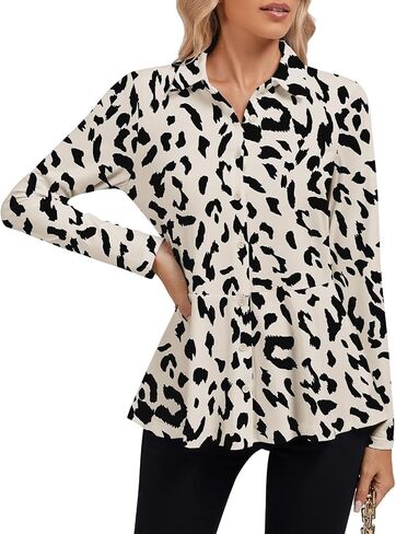 Soneven Long Sleeve Button Down Shirts for Women Loose Fit Tunic Dressy Casual Collared Blouses Peplum Business Work Tops in Saudi Arabia
