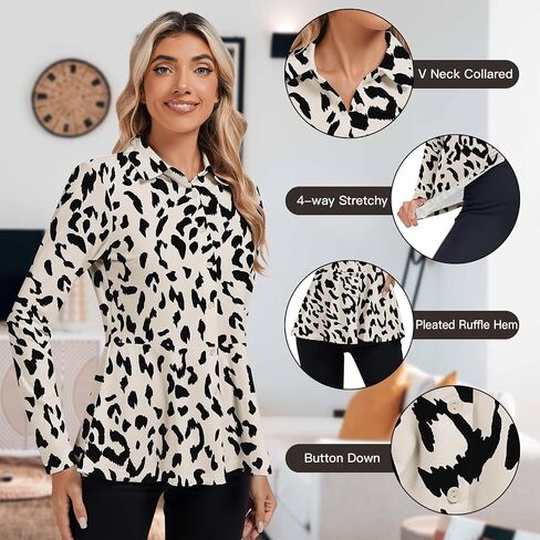 Soneven Long Sleeve Button Down Shirts for Women Loose Fit Tunic Dressy Casual Collared Blouses Peplum Business Work Tops in Saudi Arabia