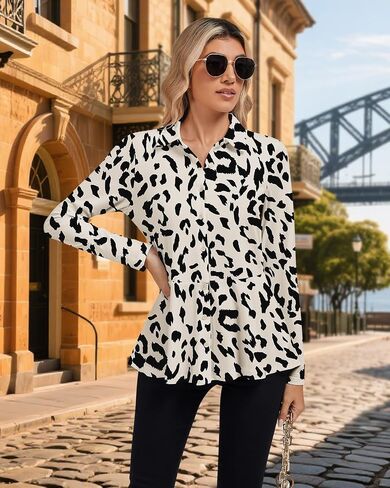Soneven Long Sleeve Button Down Shirts for Women Loose Fit Tunic Dressy Casual Collared Blouses Peplum Business Work Tops in Saudi Arabia