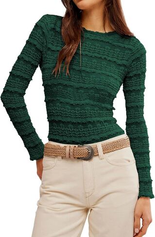 Womens Slim Fit Lace Mesh Top Mock Neck Long Sleeve See Through Shirt Blouses Tops Fall Outfits 2025 in Kuwait
