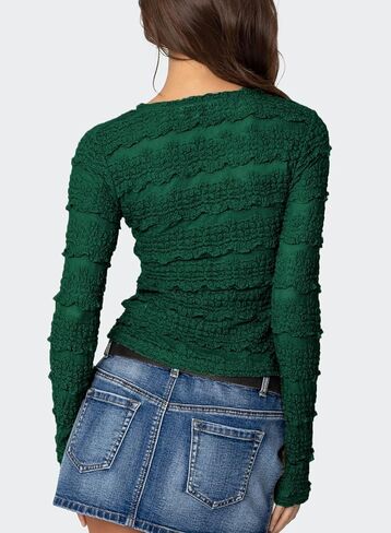 Womens Slim Fit Lace Mesh Top Mock Neck Long Sleeve See Through Shirt Blouses Tops Fall Outfits 2025 in Kuwait