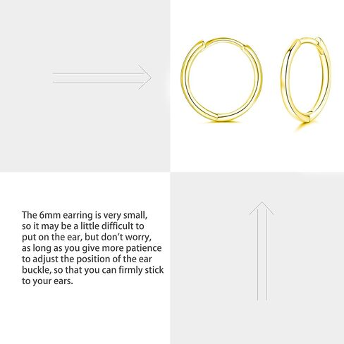 مجموعة أقراط دائرية صغيرة من الفضة الإسترليني عيار 925 - أقراط دائرية من الفضة المطلية بالذهب الأبيض عيار 14 قيراط | أقراط غضروف حلق هوجي هوب صغيرة لا نهاية لها للنساء in Kuwait