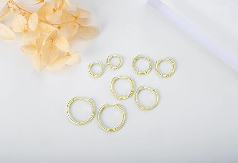 مجموعة أقراط دائرية صغيرة من الفضة الإسترليني عيار 925 - أقراط دائرية من الفضة المطلية بالذهب الأبيض عيار 14 قيراط | أقراط غضروف حلق هوجي هوب صغيرة لا نهاية لها للنساء in Kuwait