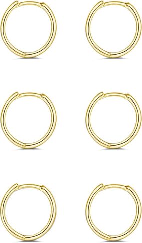 مجموعة أقراط دائرية صغيرة من الفضة الإسترليني عيار 925 - أقراط دائرية من الفضة المطلية بالذهب الأبيض عيار 14 قيراط | أقراط غضروف حلق هوجي هوب صغيرة لا نهاية لها للنساء in Kuwait