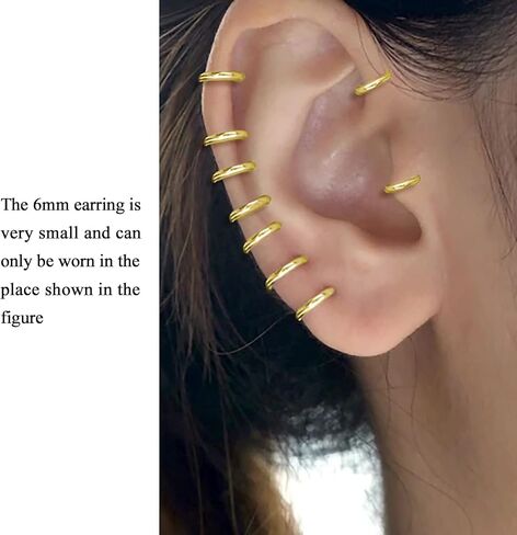 مجموعة أقراط دائرية صغيرة من الفضة الإسترليني عيار 925 - أقراط دائرية من الفضة المطلية بالذهب الأبيض عيار 14 قيراط | أقراط غضروف حلق هوجي هوب صغيرة لا نهاية لها للنساء in Kuwait