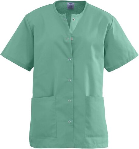 Medline AngelStat Ladies Jewel Neck Snap Front Scrub Top, Small, Jade Green in Saudi Arabia