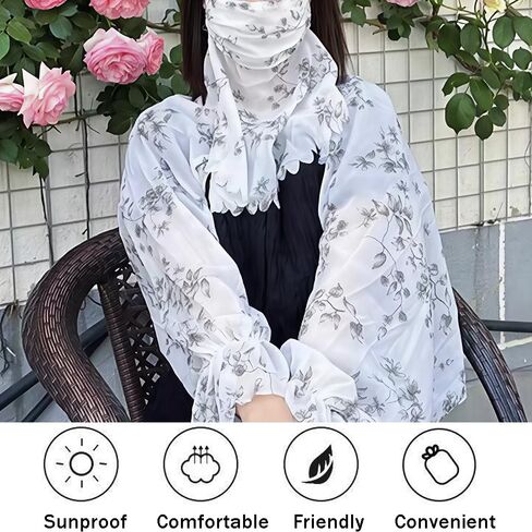 شال وشاح نسائي للحماية من الشمس مزين بالورود، قناع طباعة شيفون خفيف الوزن لركوب الدراجات وقيادة الصيد in Kuwait