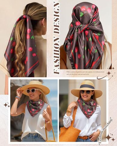 AWAYTR 35" Square Satin Head Scarf Hair Scarf for Women's Hair Silk Bandana for Women Silk Head Wrap for Sleeping in Saudi Arabia