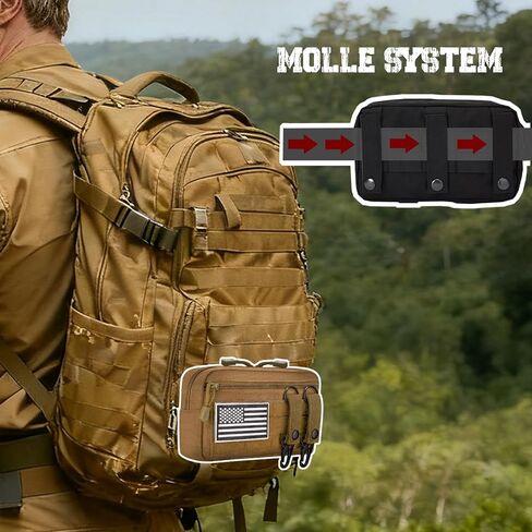 حقيبة مسؤول Molle التكتيكية مع سلاسل مفتاحين و US Flag Patch - حقيبة معدنية للليزر EDC للبقاء في الهواء الطلق ، والبقاء على قيد الحياة ، وحمل يوميًا in Kuwait