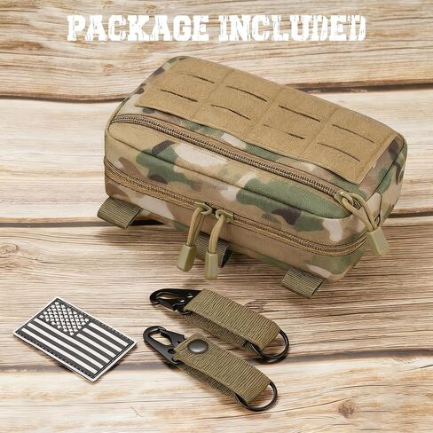 حقيبة مسؤول Molle التكتيكية مع سلاسل مفتاحين و US Flag Patch - حقيبة معدنية للليزر EDC للبقاء في الهواء الطلق ، والبقاء على قيد الحياة ، وحمل يوميًا in Kuwait