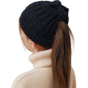 قبعة صغيرة شتوية على شكل ذيل حصان للنساء من Mesovor، قبعة صغيرة دافئة منسوجة بكابل قابل للتمدد مع ذيل حصان قابل للتعديل متقاطع من الخلف in Kuwait