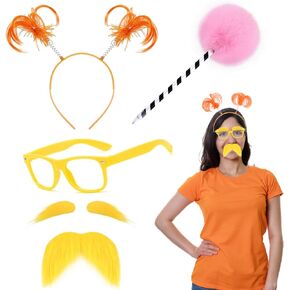 Halloween Women Orange Costume Include Headband Yellow Mustache and Eyebrows for Book Character Cosplay in Saudi Arabia