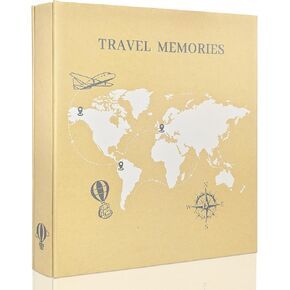 Travel Photo Album 4x6 Photos,5 Pictures Per Page 300 Capacity Vacation Memory Book with World Map Cover–Excellent Kraft Album for Family Adventure Trips Gifts in Kuwait