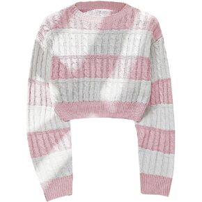 SOLY HUX Women's Cute Striped Cropped Sweaters Cable Knit Crew Neck Going Out Pullover Tops in Kuwait
