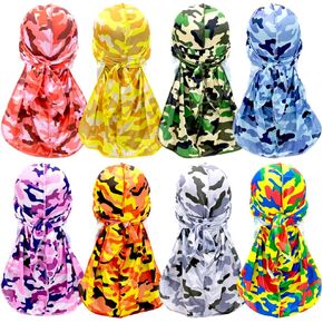 8 قطع من أغطية الرأس الحريرية Durag القراصنة ذات الذيل الطويل للرجال والنساء وشاح الشعر الحريري Durag الهيب هوب مغني الراب in Kuwait
