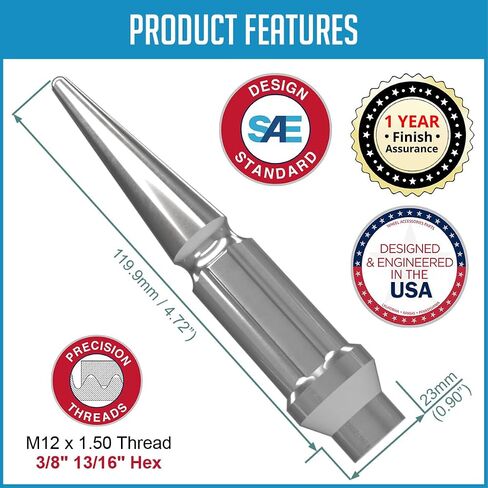 Wheel Accessories Parts 24 Pcs M12x1.5 12x1.5 Thread ET Spline Spike 4.75" Long Chrome 7/8" & 13/16" Hex Fits ｜ Toyota Tundra Tacoma 4Runner in Saudi Arabia