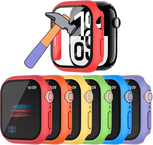 حزمة Hankn 6 Pack Hard PC مع زر لسلسلة Apple Watch Series 6 5 4 SE 44 ملم حامي شاشة الزجاج المقسى ، غلاف واقية كامل ، مصد عازف الصدمات (44 ملم) in Kuwait