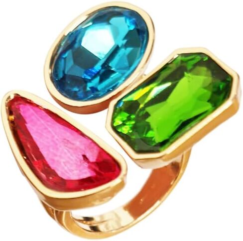 OIDIMS Fashion Tricolor Rhinestone Geometric Statement Rings for Women Adjustable Gold-Tone Plated Stacking Finger Rings Vintage Cubic Zircon Wedding Band Cocktail Party Boho Jewelry Accessories in Saudi Arabia