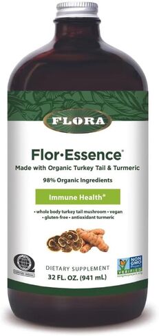 Flora Health Flor-Essence with Turkey Tail & Turmeric, Rich in Polysaccharides, 35+ Phenolic Compounds with Antioxidants and Immunity Support, 17-fl. oz. Glass Bottle in Kuwait