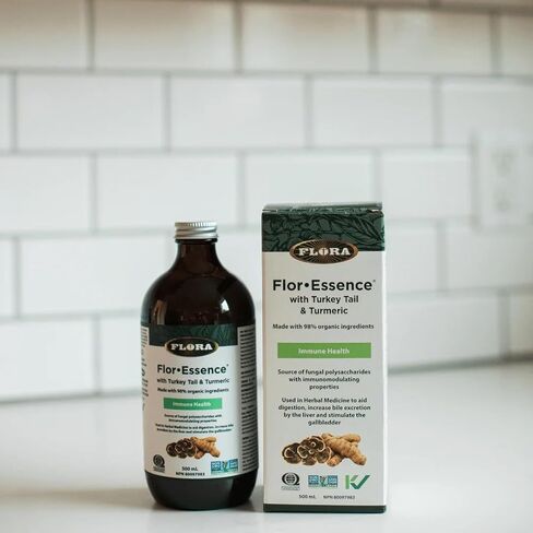 Flora Health Flor-Essence with Turkey Tail & Turmeric, Rich in Polysaccharides, 35+ Phenolic Compounds with Antioxidants and Immunity Support, 17-fl. oz. Glass Bottle in Kuwait