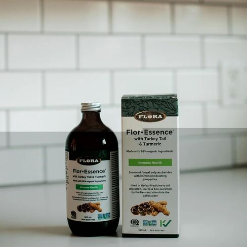 Flora Health Flor-Essence with Turkey Tail & Turmeric, Rich in Polysaccharides, 35+ Phenolic Compounds with Antioxidants and Immunity Support, 17-fl. oz. Glass Bottle in Kuwait