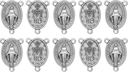VILLAGE GIFT IMPORTERS Pack of 10 Miraculous Medal Rosary Centerpieces with Silver Oxidized Finish, 1" Long in Saudi Arabia