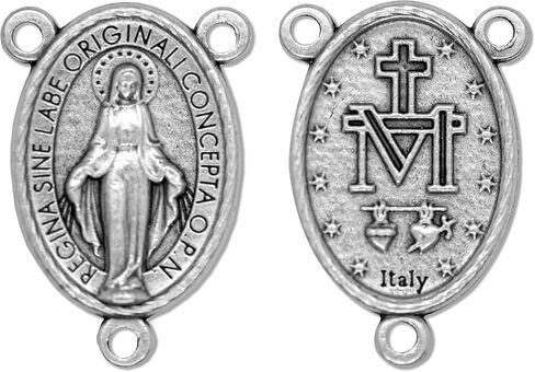 VILLAGE GIFT IMPORTERS Pack of 10 Miraculous Medal Rosary Centerpieces with Silver Oxidized Finish, 1" Long in Saudi Arabia