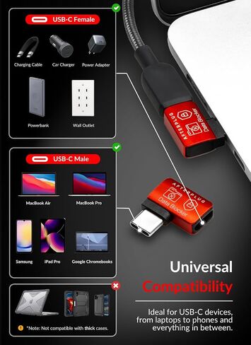 Afterplug USB-C إلى C Data Blocker (عبوتان) | مكافحة القرصنة والعصير | محول USB-C صغير ذكر إلى أنثى مع تصميم ملائم للحافظة وقابل للشحن فقط (يدعم ما يصل إلى 240 وات من شحن PD) in Kuwait